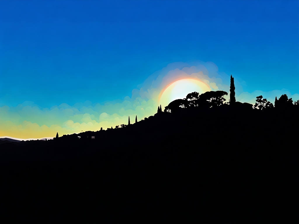 Silhouette del Tramonto su Colline