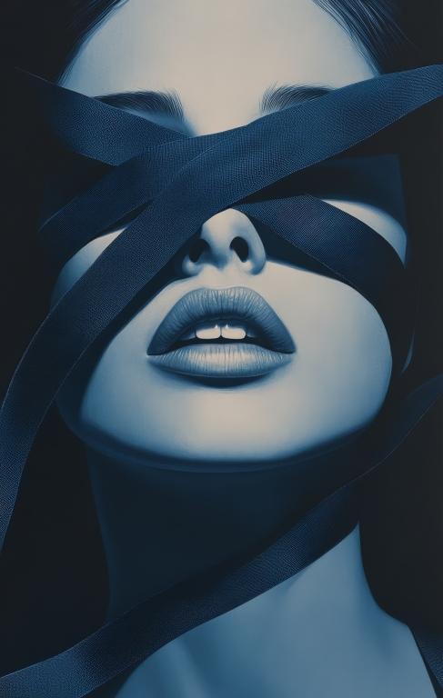 Donna Bendata con Nastri Blu - Arte Moderna