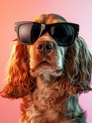 Ritratto di Breton Spaniel con Occhiali Neri Eleganti
