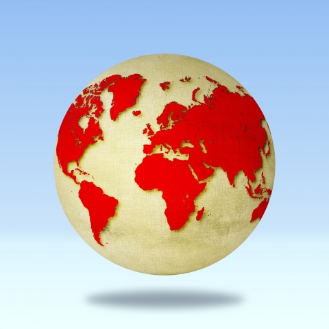 Mappa del mondo in rosso