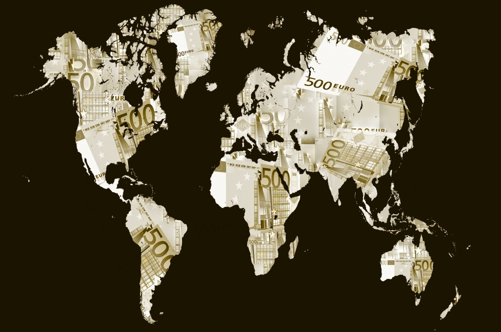 Mappa del mondo fatta di banconote in euro #4