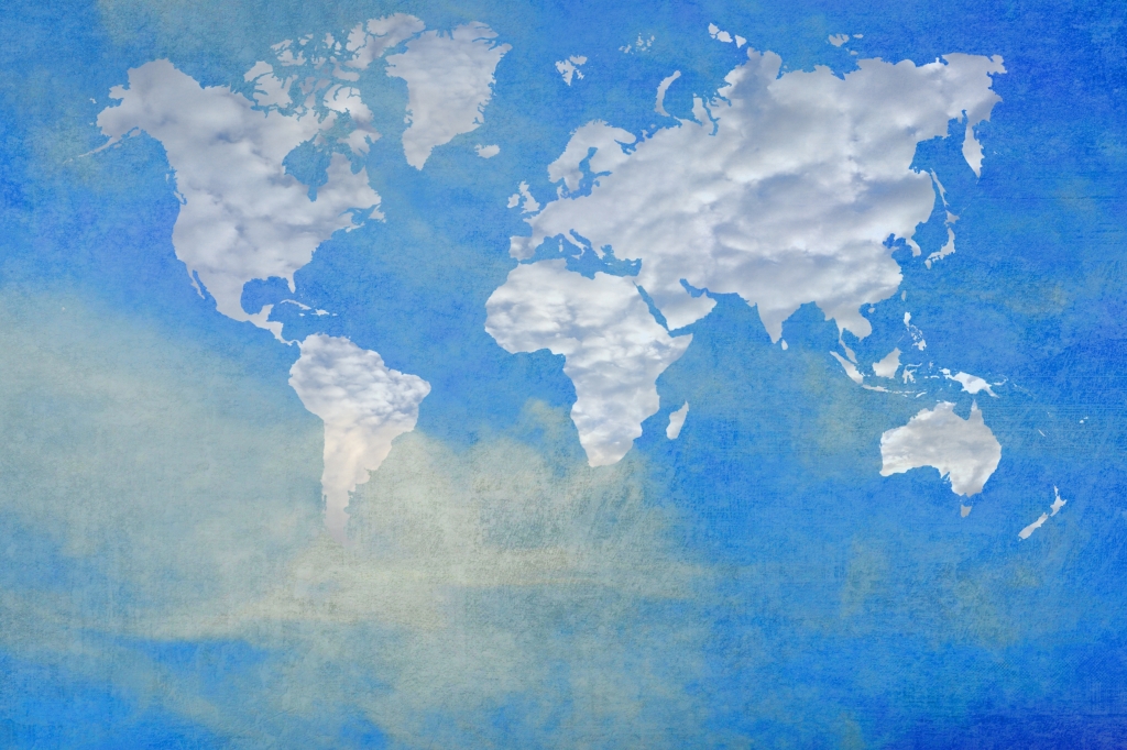 Mappa del mondo realizzata con formazioni simili a nuvole.