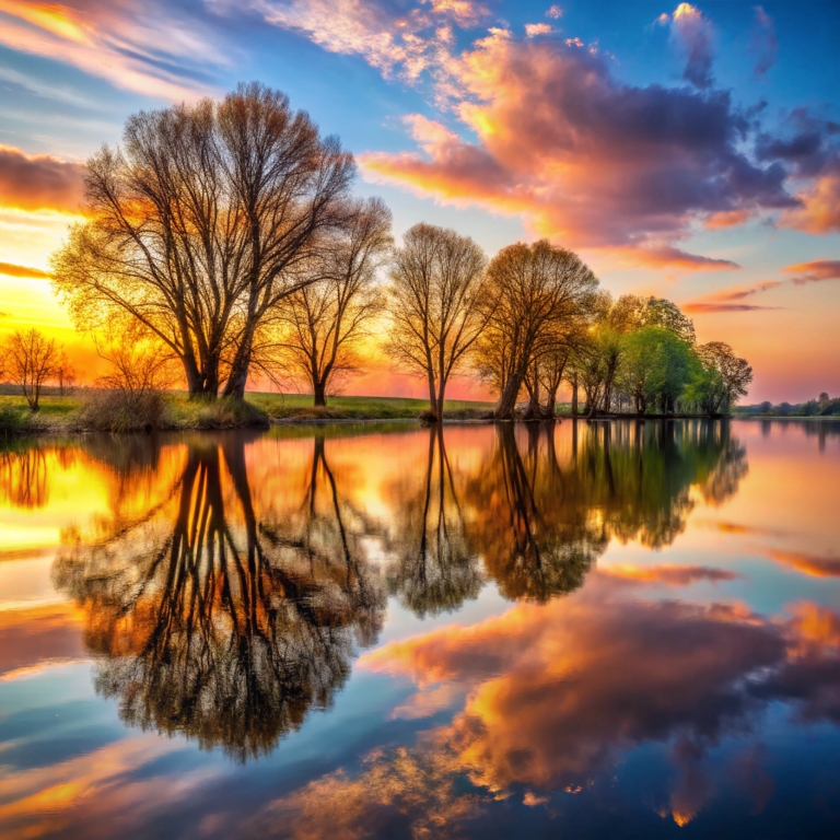 Reflection of trees on rivers