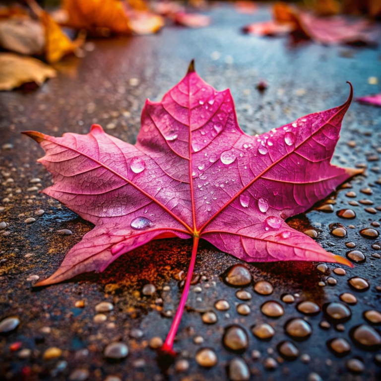 Wet pink leaf