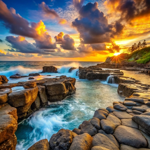 Beautiful scenery of rock formations on the sea shore