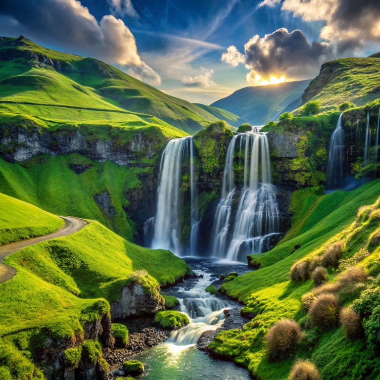 Overview of a beautiful waterfall