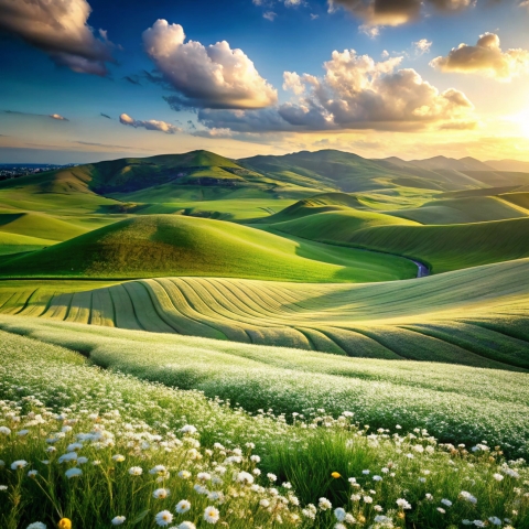 Hills of wheat fields