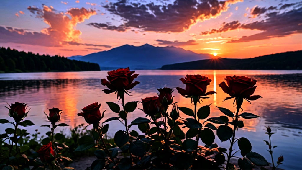 Rose rosse all'imbrunire