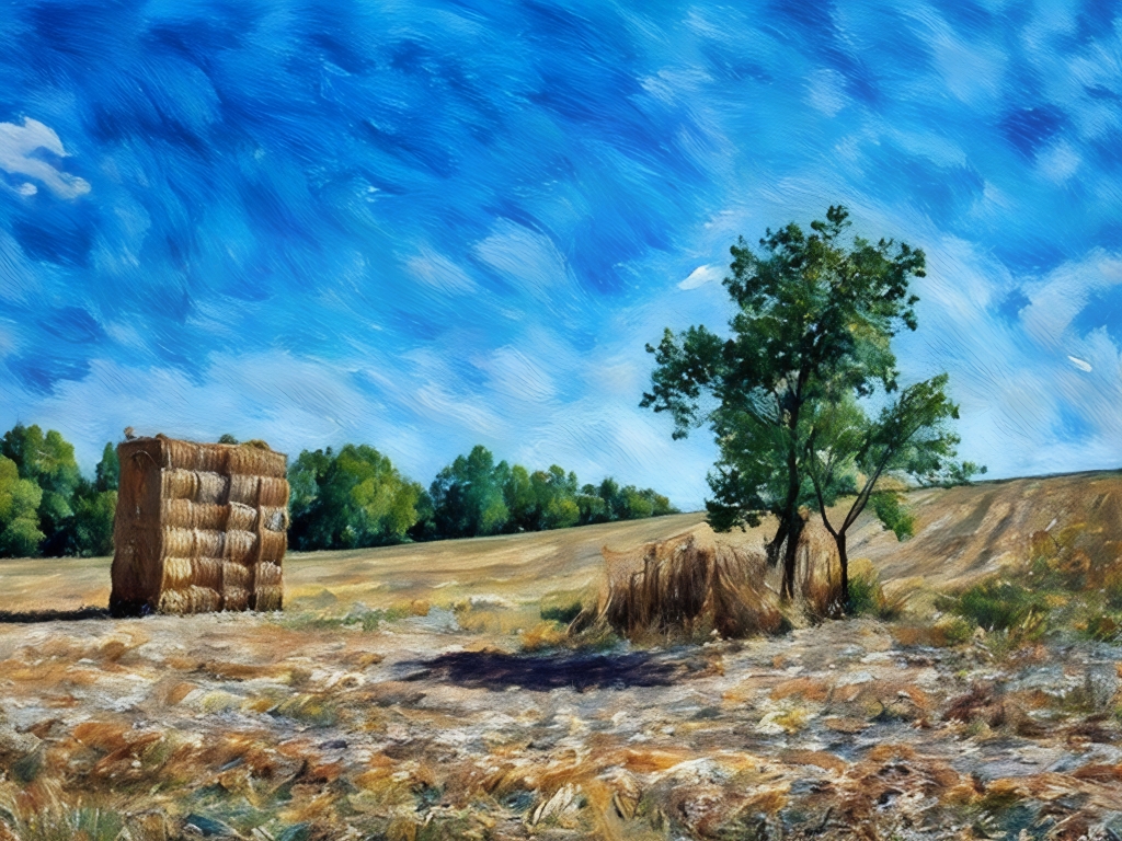 Dipinto di balle di fieno in un campo toscano