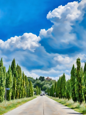 Strada toscana con cipressi