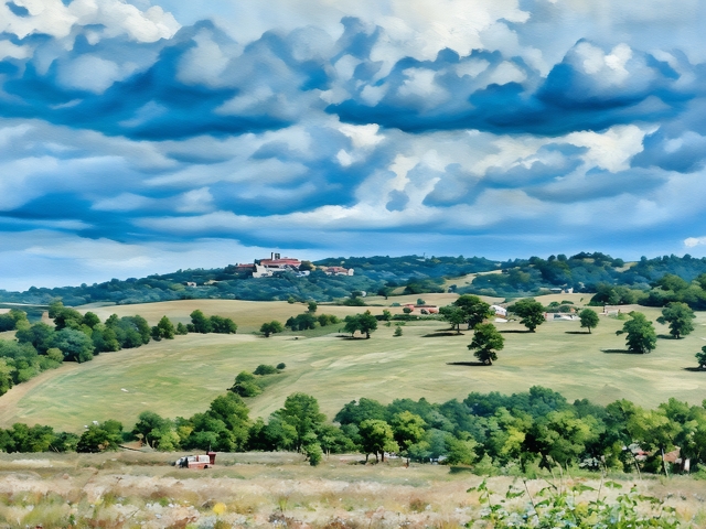 Dipinto di paesaggio delle dolci colline toscane