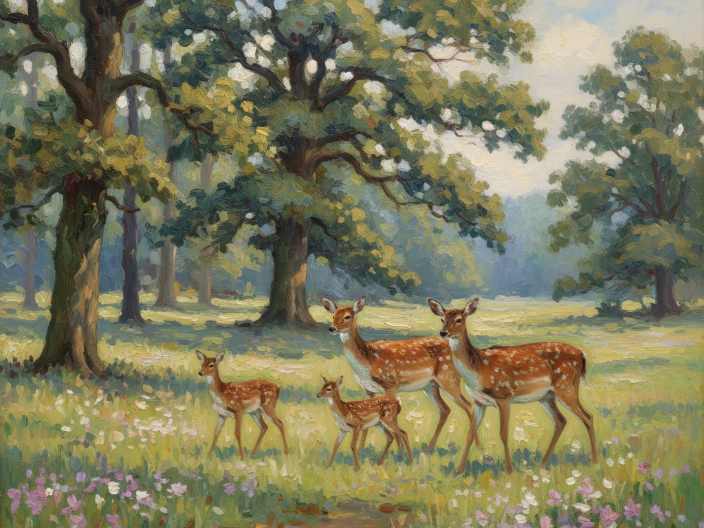Una famiglia di daini nel bosco
